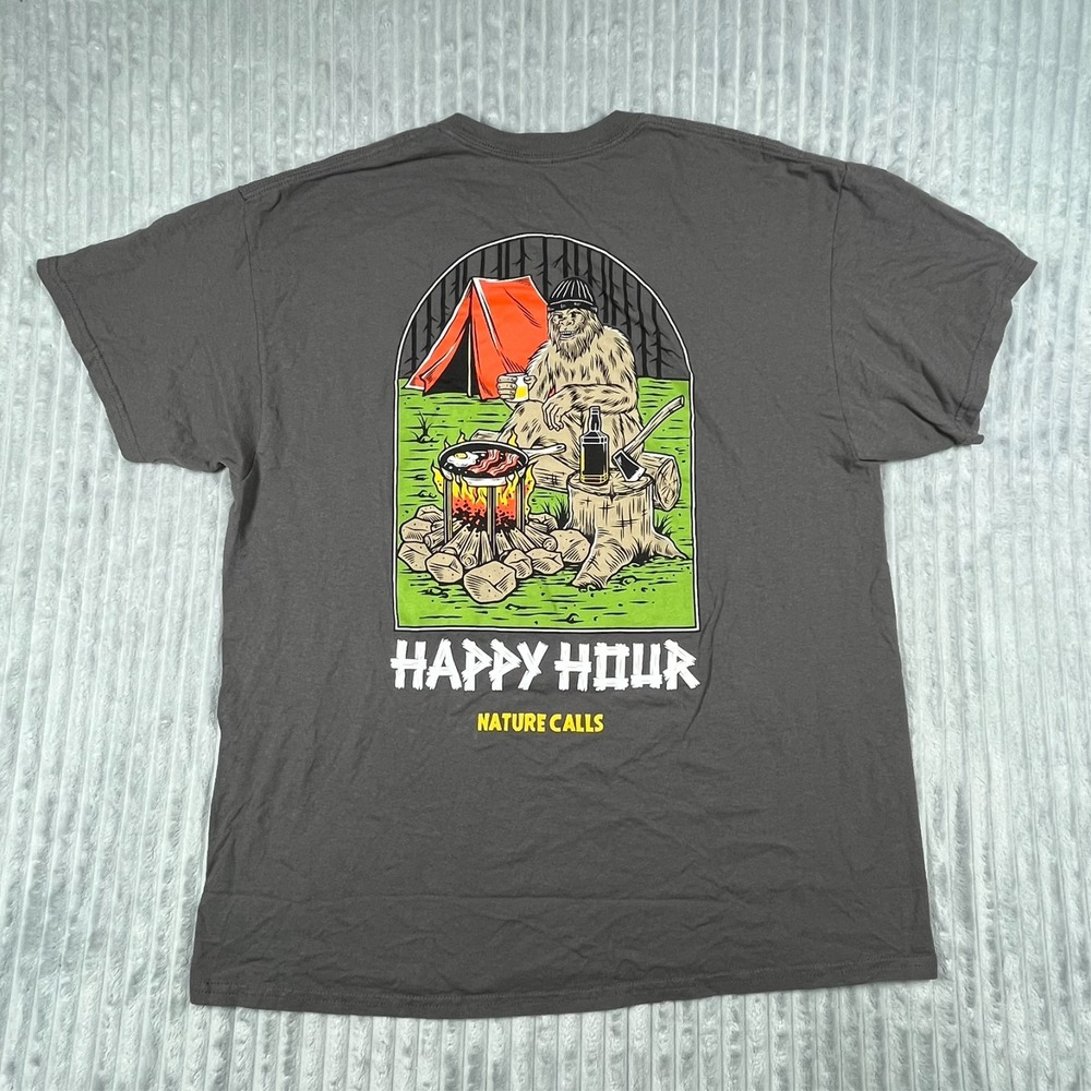 Happy Hour Short Sleeve Cotton TShirt Men's XL Big Foot Camping Outdoors